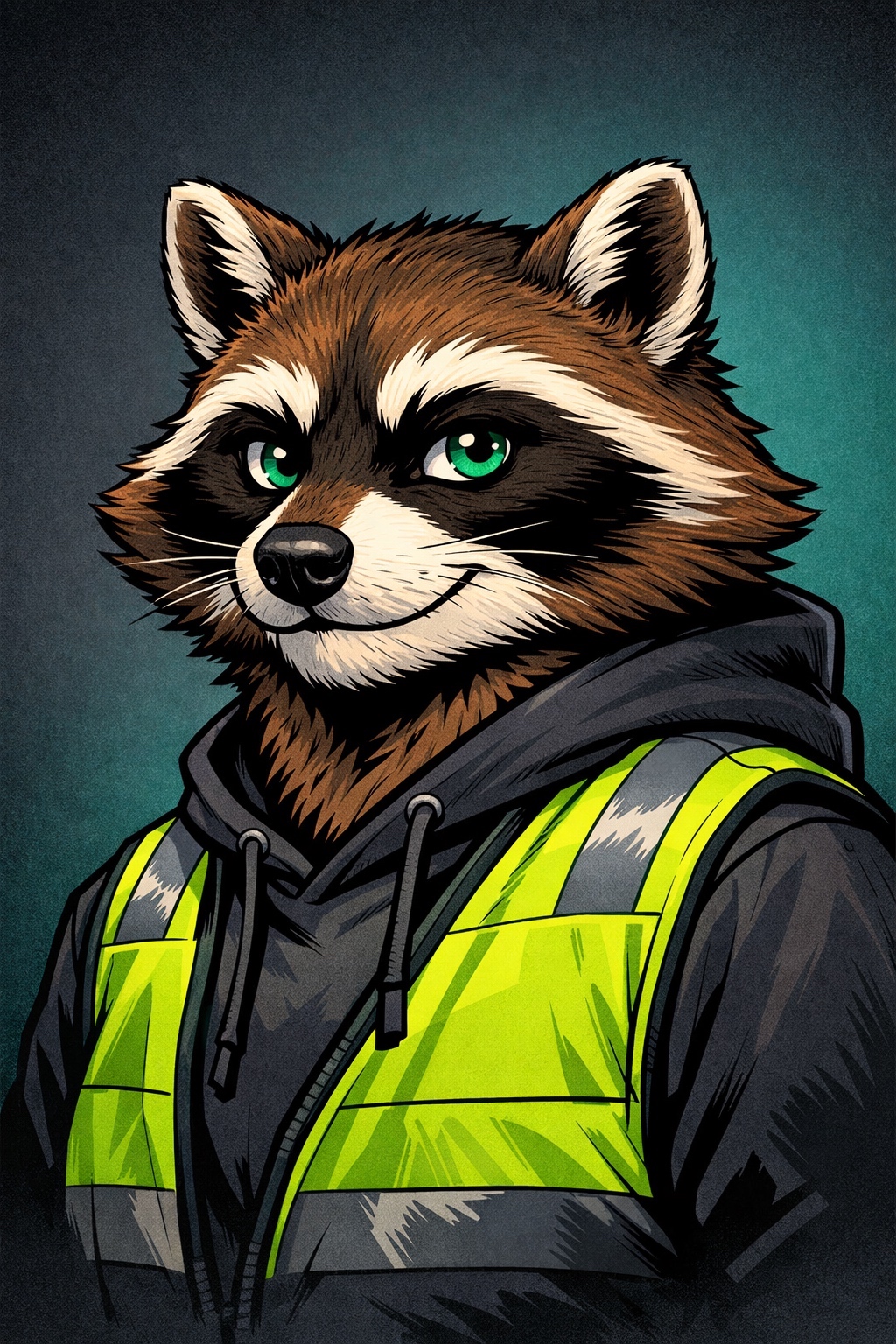 Parker — the Trash Panda mascot in safety gear